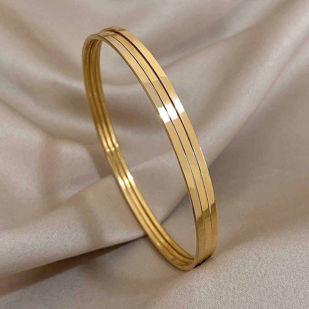 Greatera 3pcs/set 2mm Stainless Steel Thin Bangles for Women Gold Plated Stackable Waterproof Jewelry Z250616