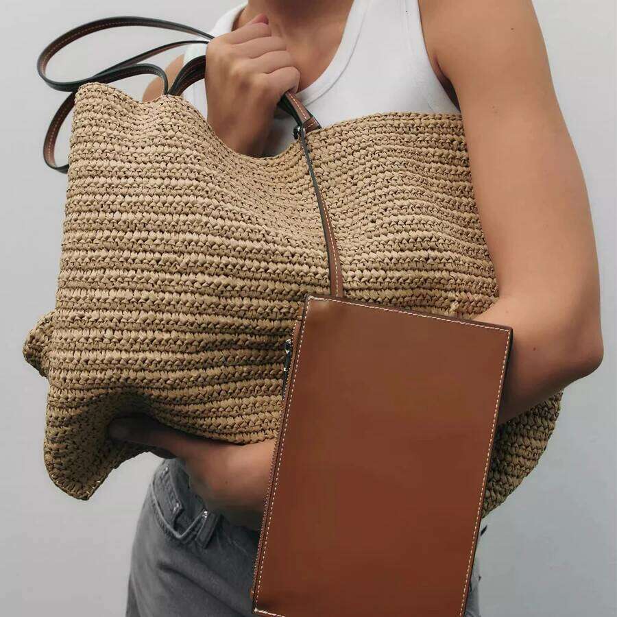 Casual Large Capacity Straw Tote Bag Designer Woven Women Shoulder Bags Handmade Summer Beach Handbags With Small Purses
