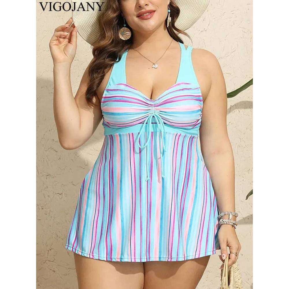 VigoJany 2025 Print Strapped Plus Size Swimwear Women Push Up Large One Piece Swimsuit Backless Cross Hollow Chubby Bathing Suit