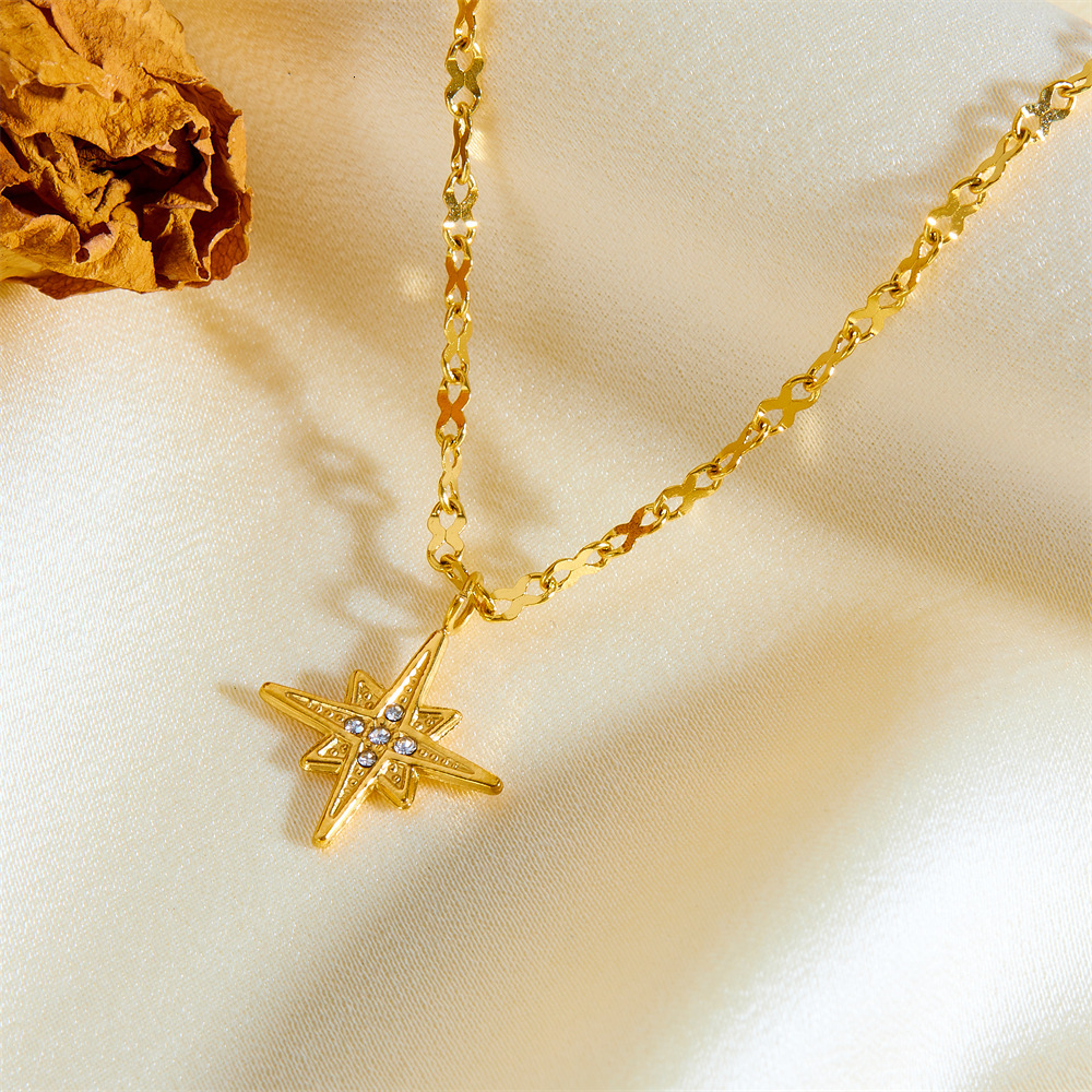 Light Fashion Personality Dia-Studded Eight-Pointed Star Irregular Layered Necklace for Women Titanium Steel Non-Fading Jewelry