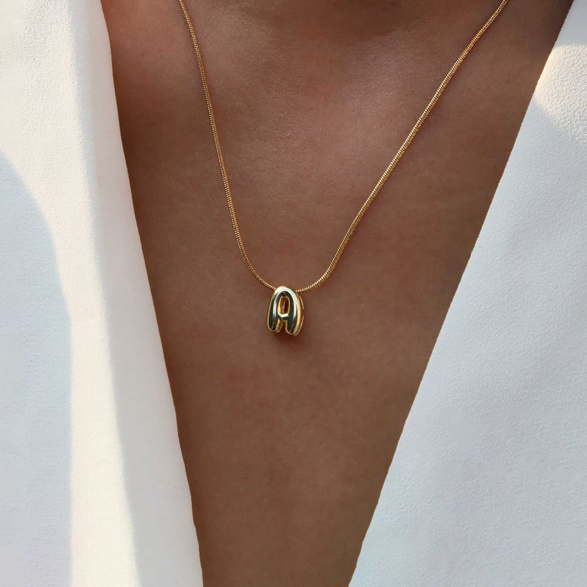 Gold Plated Balloon 26 Alphabet Letter Pendant Necklace Copper Bubble Initial Pendant For Women Personty Chain Jewelry W250616