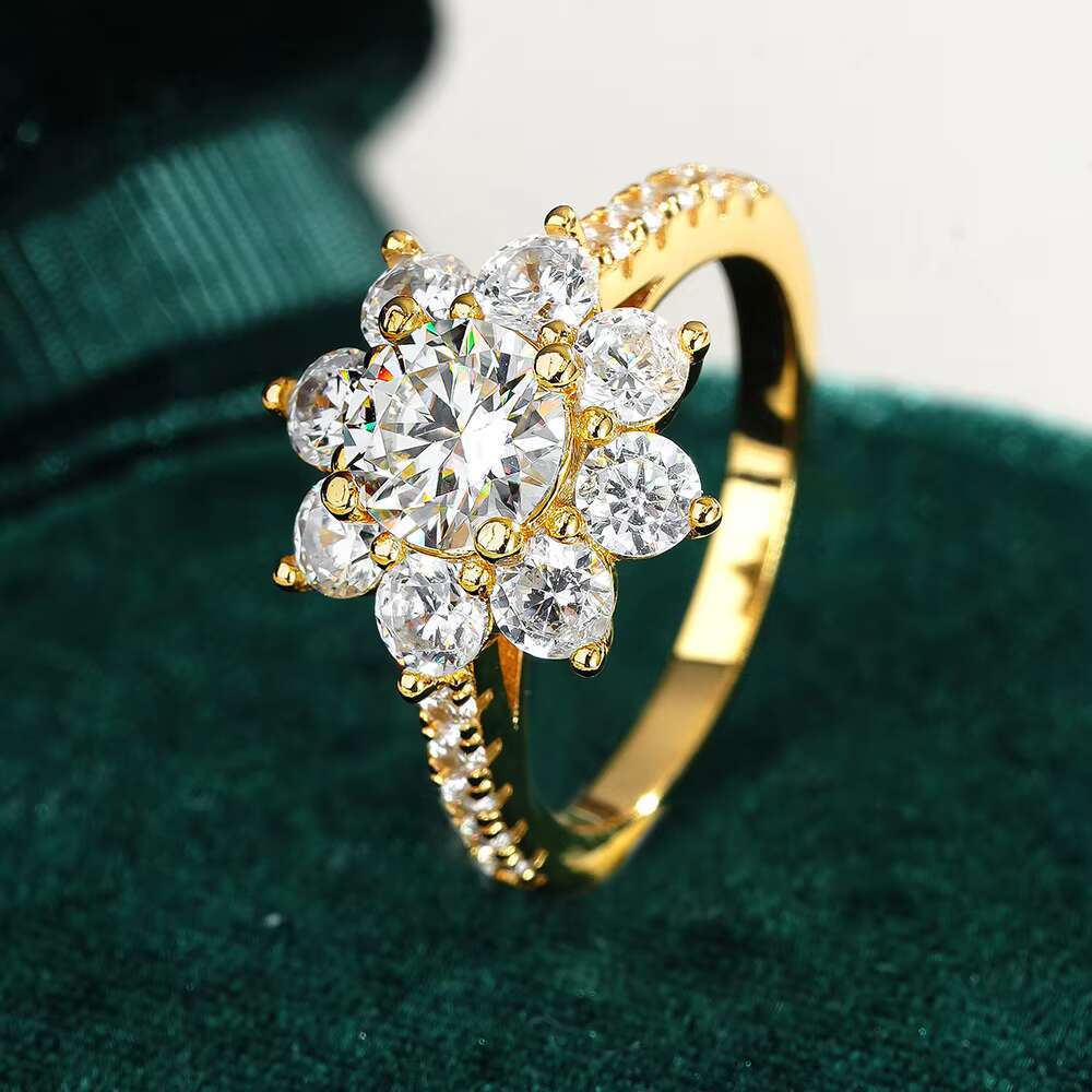 Real D Color 925 Sterling Silver Moissanite Ring Korean Fashion High Quality Sunflower Shape Moissanite 1CT 2CT Ring for Women