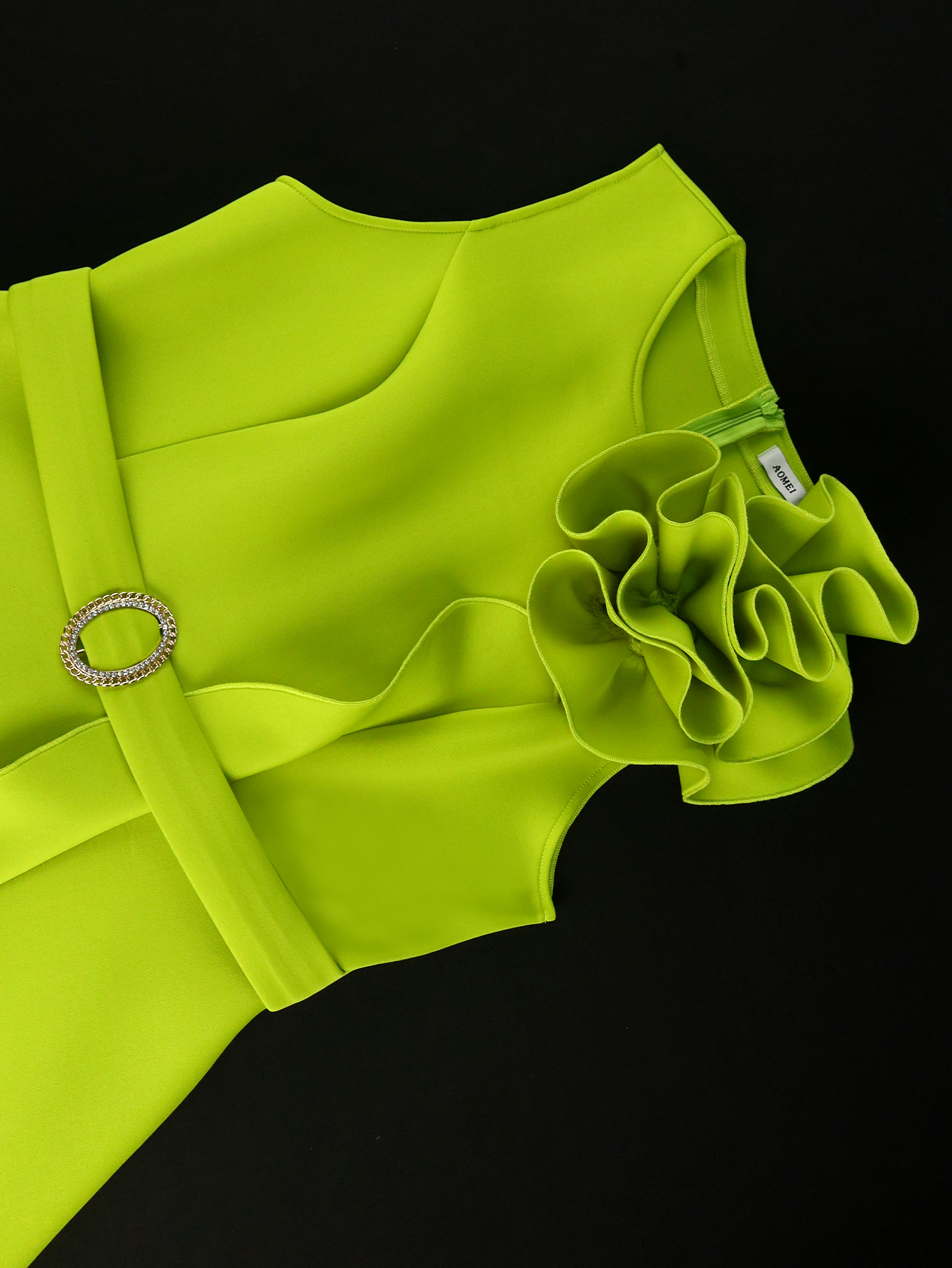 Elegant Rose Green MID A-Line Party Dress For Woman Formal Events 3D Flower Belt Wrapped Fashion Classic