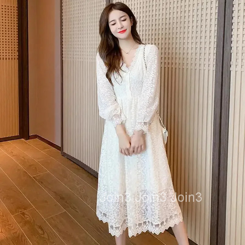 Hollow Womens Long Sleeve Dresses Midi Spring Autumn 2025 Chic and Elegant Female Dress Pretty A Line One-piece Casual Youth X