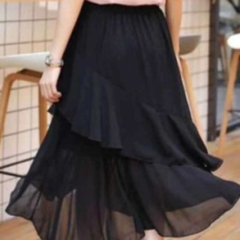 Woman Skirt High Waist Black Ruffle Skirts for Women Modest Summer 2024 Harajuku Clothing Trend Aesthetic Quality Luxury Elegant