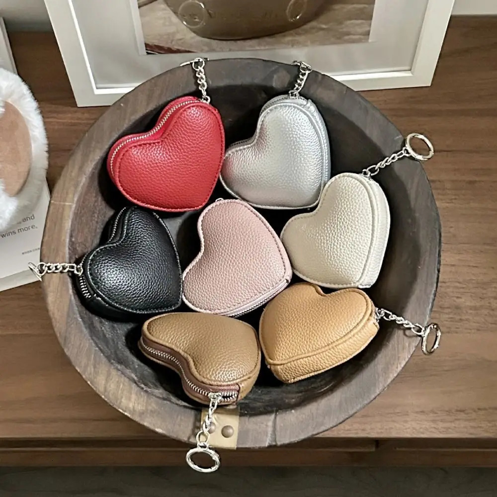Portable Pendant PU Leather Coin Purse Zipper Love Cute Card Holder with Keychain Clutch Bag Earphone Bag Women 250614