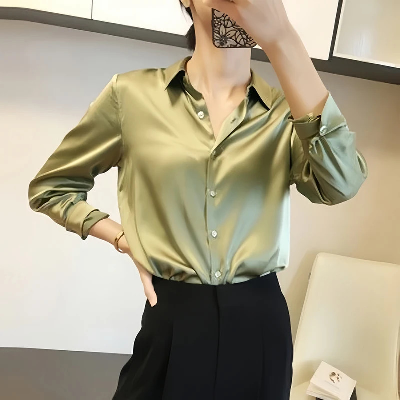 All-match Satin Finish Shirts And Blouses Women Clothing Casual Top OL Long Sleeve Button Elegant Shirts French Solid Blouses 250614