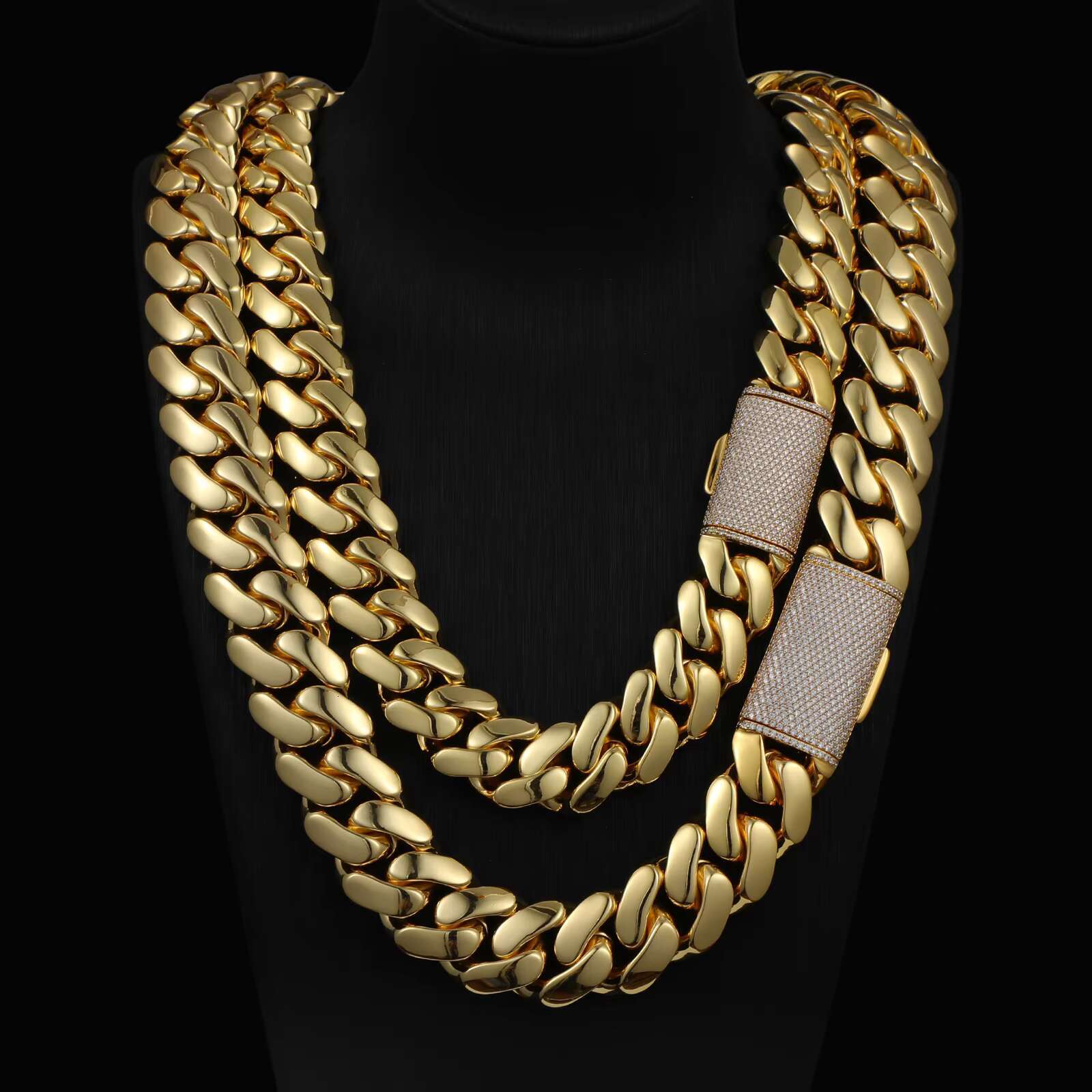 12mm-22mm Thicker Miami Cuban Link Chain Necklace Rustproof Brass 18K Gold Plated 5A Zircon Cuban Chain for Men