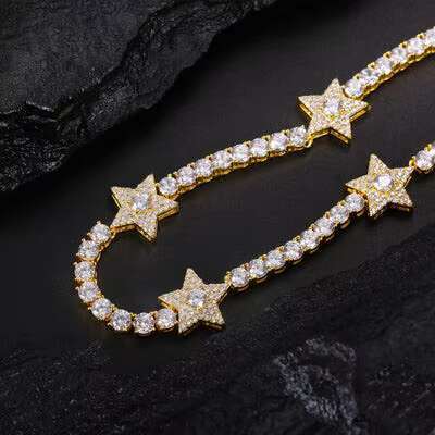 Full Iced Out Moissanite Start Tennis Necklace for Men Women 925 Sterling Silver Choker Chain Wedding Accessories Fine Jewelry