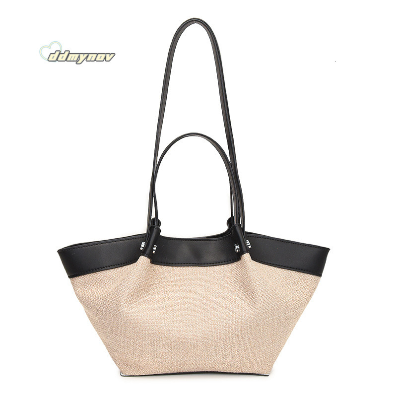 French Style Straw Beach Vacation Casual Chic Versatile Basket Handbag Shoulder Fashion Woven Bag ddmynov ddmynov ddmynov