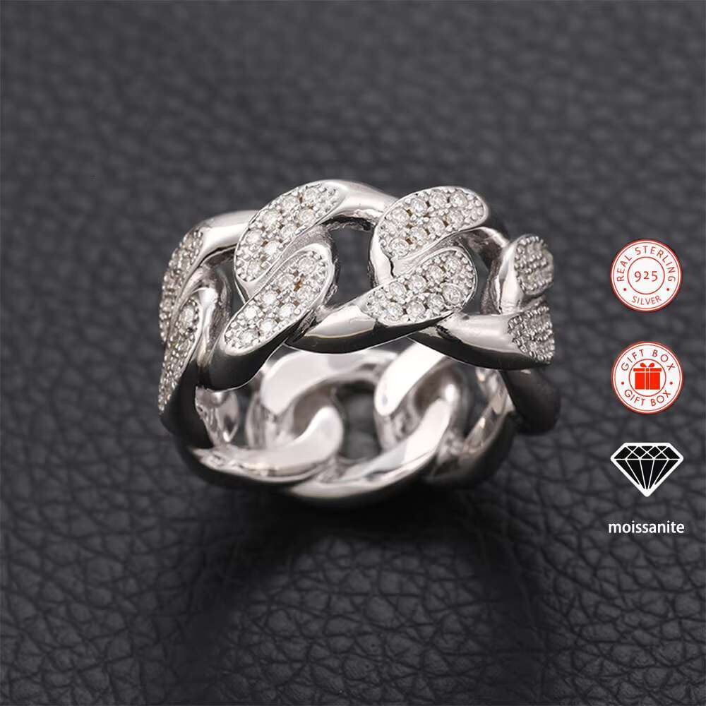 1pc 18k Golden Plated S925 Sterling Silver Hip Hop Style Ring Mens Moissanite Ring