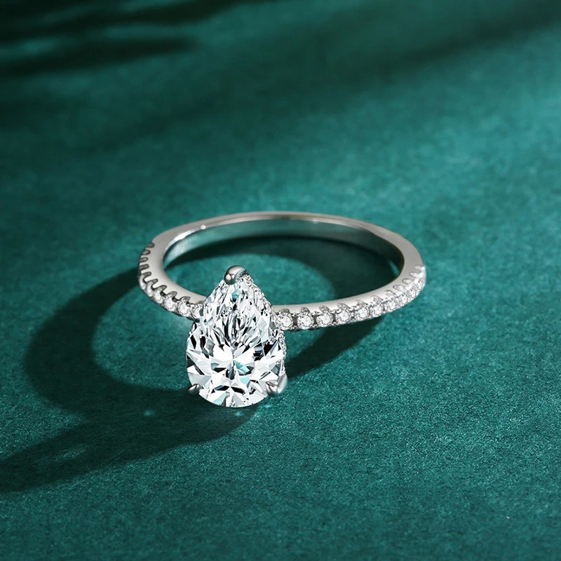 Ailmay 100% 925 Sterling Silver Water Drop Shape 5A Cubic Zirconia Finger Ring For Women Classic Fashion Wedding Jewelry 250610