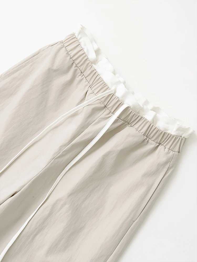 European and American style spring new fashion womens casual contrast color stitching elastic waist drstring wide leg casualXJ250616