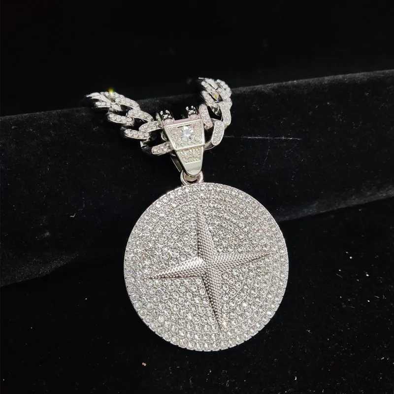 Men Women Hip Hop Round Pendant Necklace with 13mm Crystal Cuban Chain d Out Bling HipHop Necklaces Fashion Charm Jewelry W250616