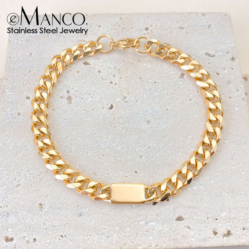 eManco Simple Thick Chain Titanium Steel Bracelet for Men, Ins Niche Design, High-end Feel, Oval 14k Gold Color, Internet Celebrity Trend