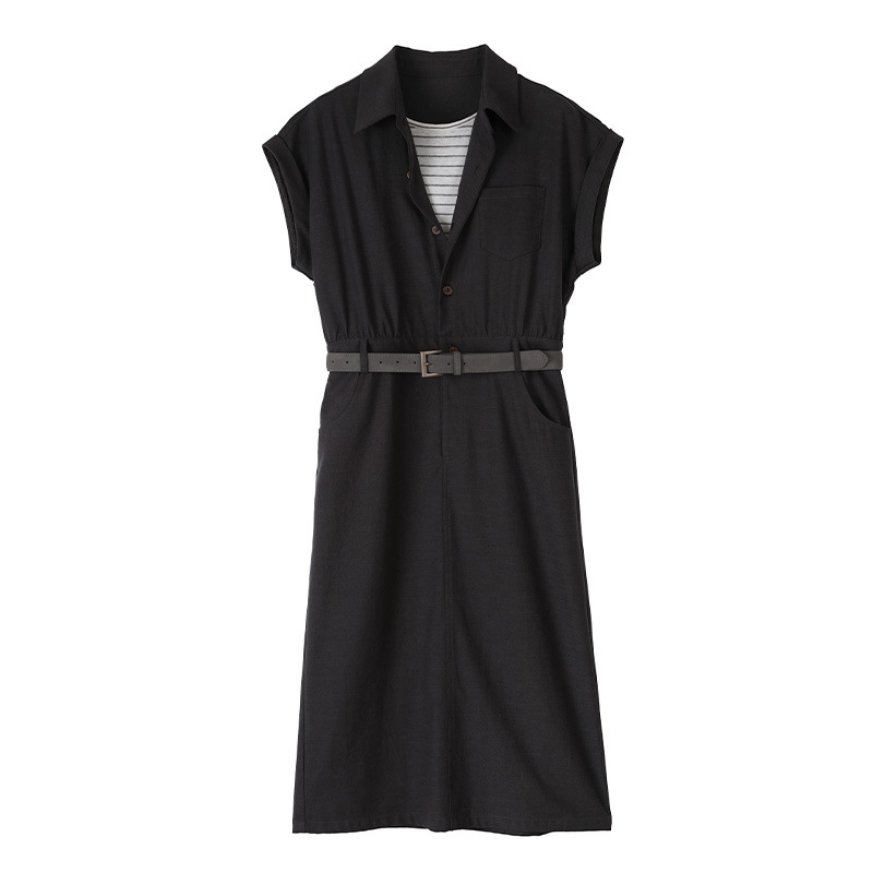 GY240 Flying sleeve waist mid-length style simple casual dress