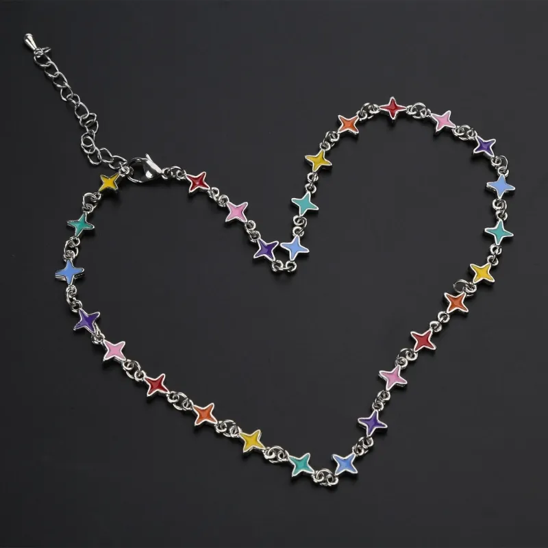 Starry Punk-Chic Choker Bracelet for Ladies: Vibrant Multi-Colored Clavicle Necklace