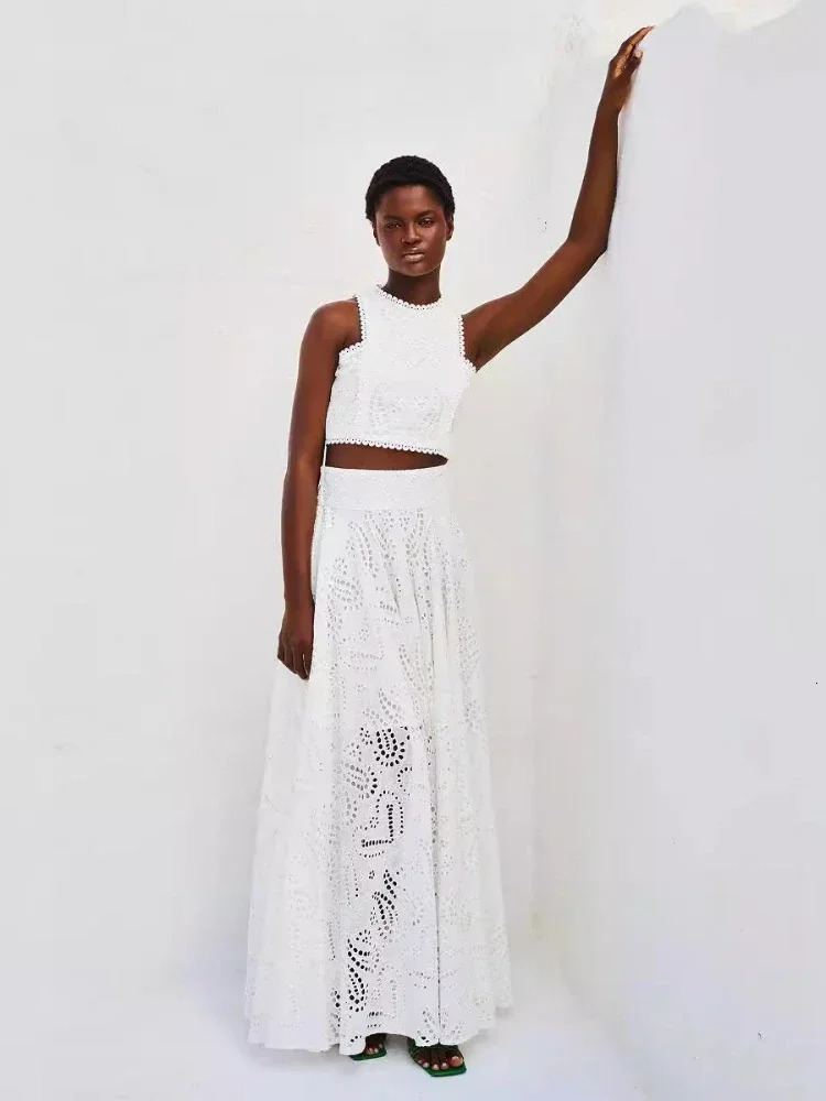 Fashion 2025 in Spring Summer Solid Color Round Neck Sleeveless Long Dress Set INS Leisure Resort Loose Twopiece 250609