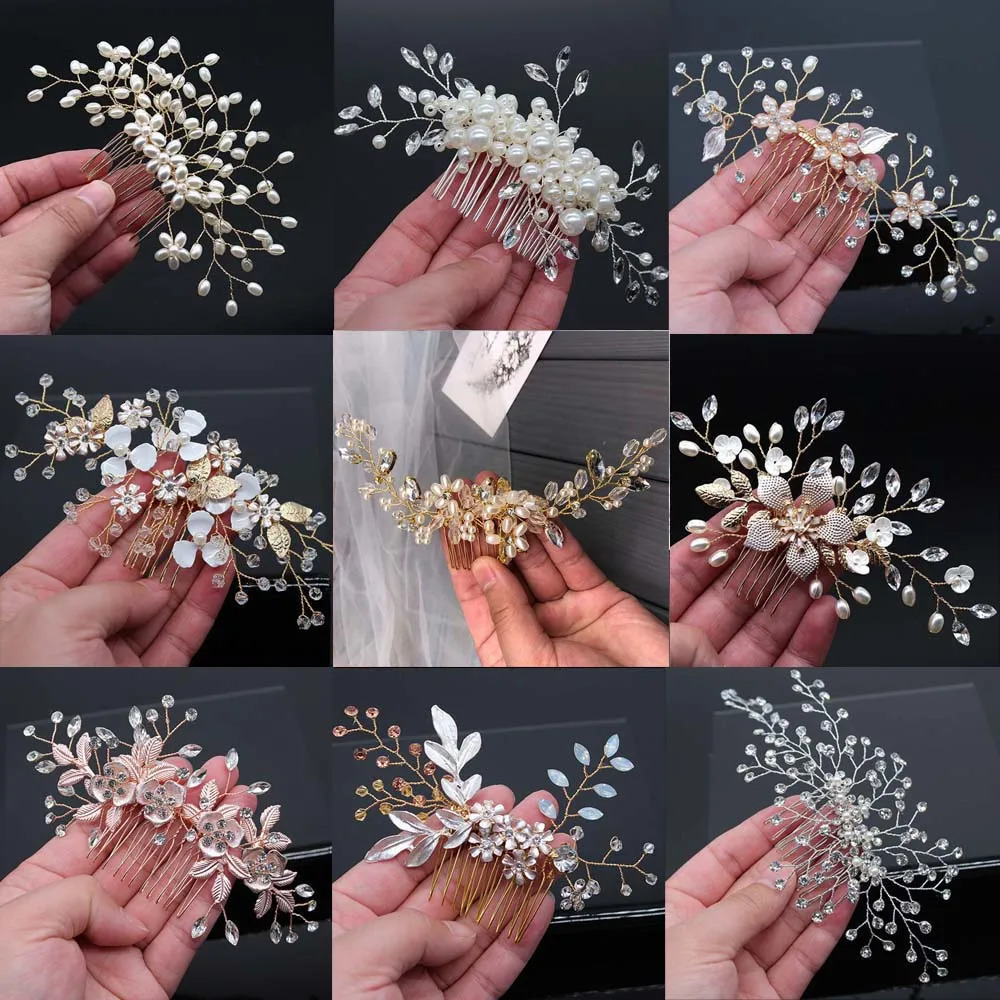 Bridal Hair Accessories Crystal Peals Hair Combs Wedding Hair Clips Accessories Jewelry Handmade Women Hair Ornaments Headpieces 250610