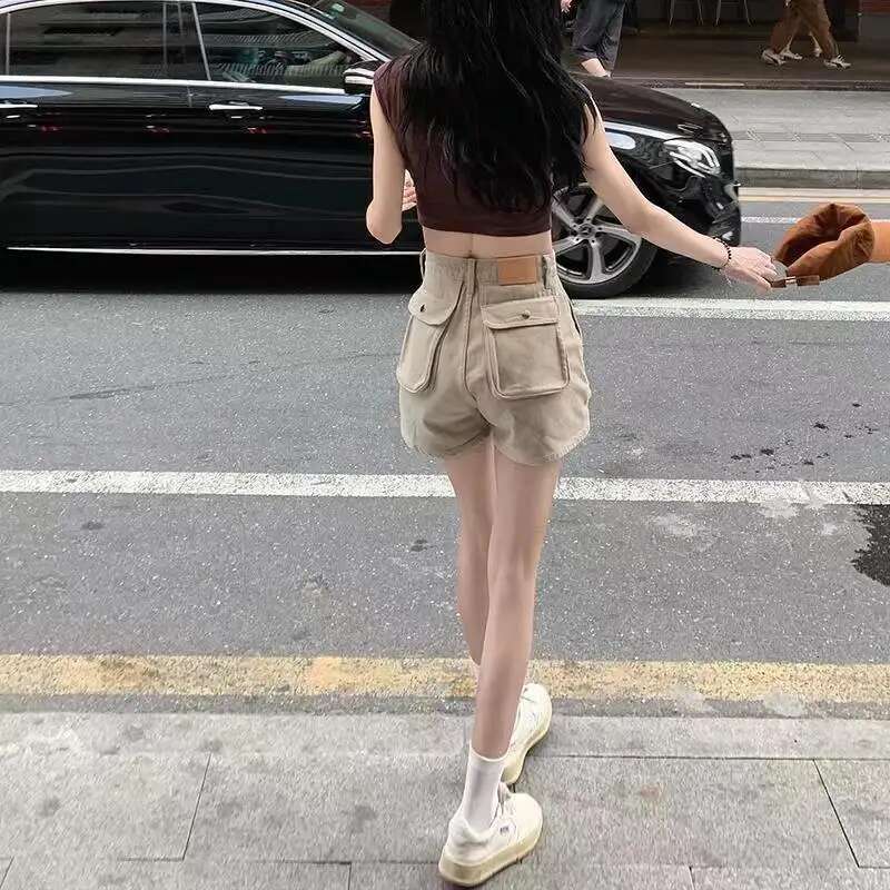 Womens Cargo Denim Shorts Yellow Short Pants For Woman To Wear With Waist Pocket Vintage Luxury Y2k Harajuku New In Hot Jeans