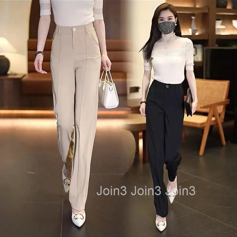 Tailoring White Office Black Trousers for Woman Baggy Work Loose Clothing Solid Wide Leg Womens Pants Brown Straight Classic G
