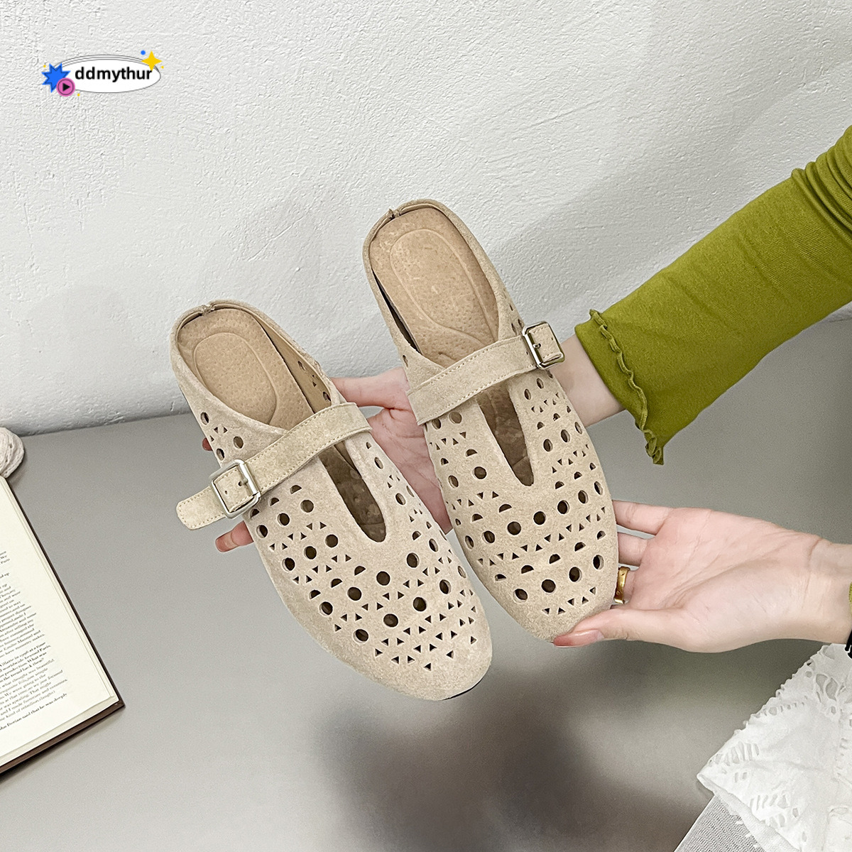 2025 New Genuine Leather Design Sense Hollow Breathable Sandals Flat Summer Mary Jane Roman Women's Shoes ddmythur