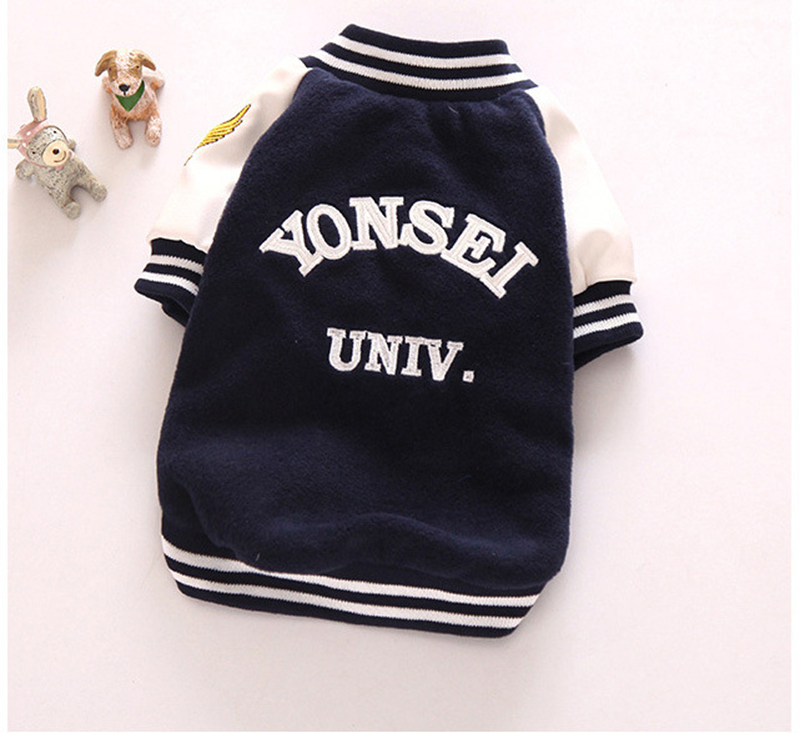 Fleece Small Dog Coat Windproof Winter Warm Puppy Jacket Letter Embroidery Soft Pet Baseball Clothes, Cold Weather Dog Sweater Apparel Overcoat L A555