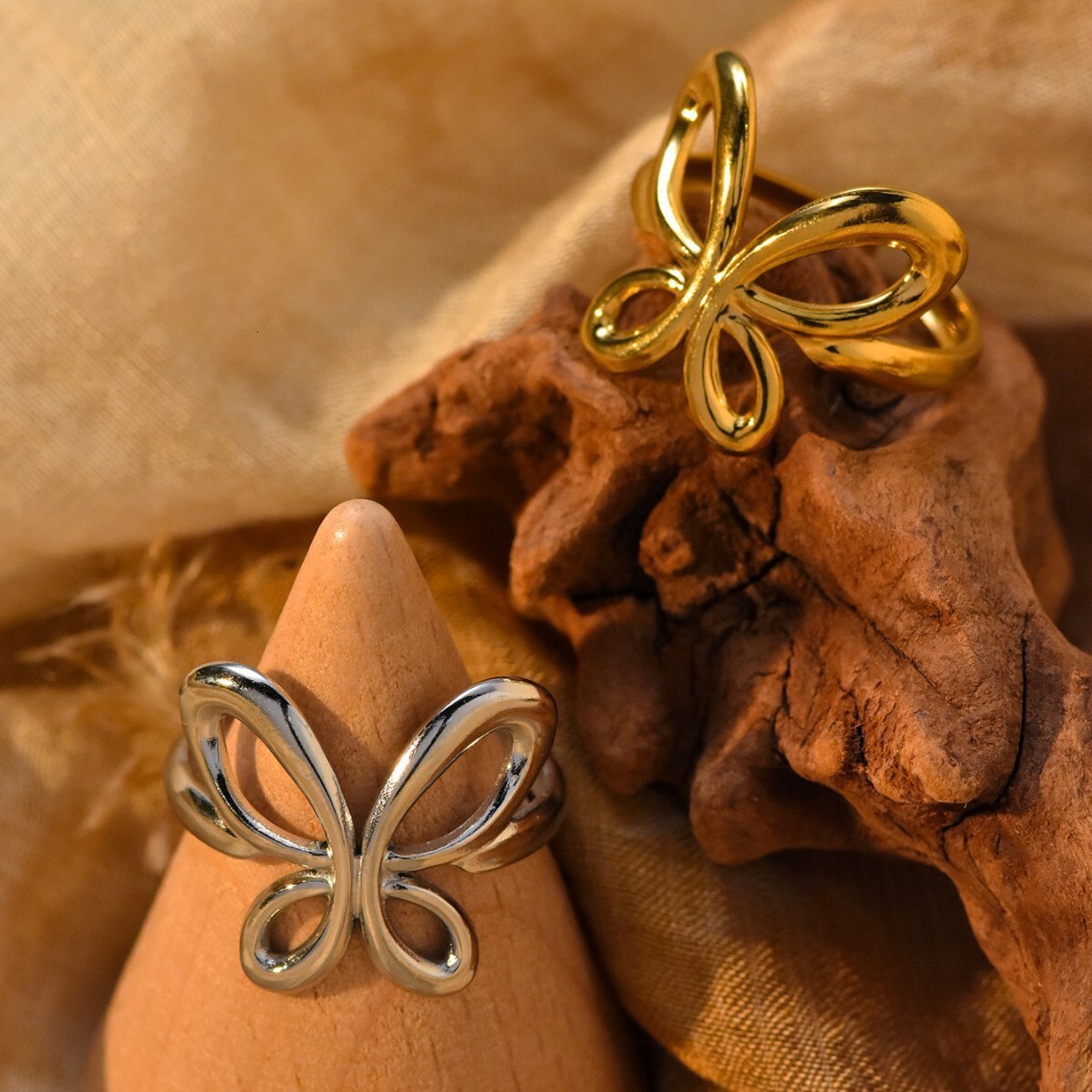 Fashion Exquisite Style Gold Butterfly for Women Titanium Steel Simple Elegant Versatile Non-Fading Ring