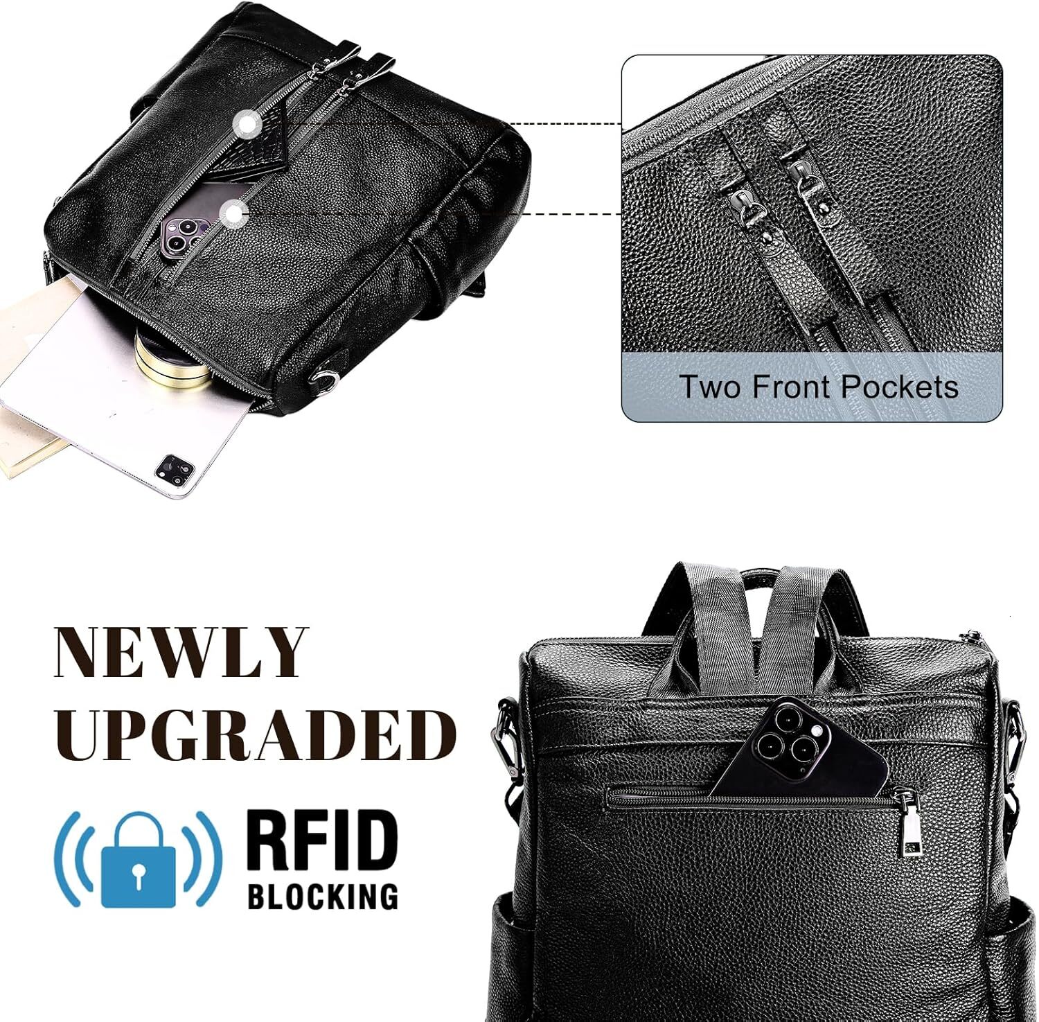 Genuine Leather Purse Women: Fashion Ladies Convertible Backpack Designer Shoulder Handbag for Travel