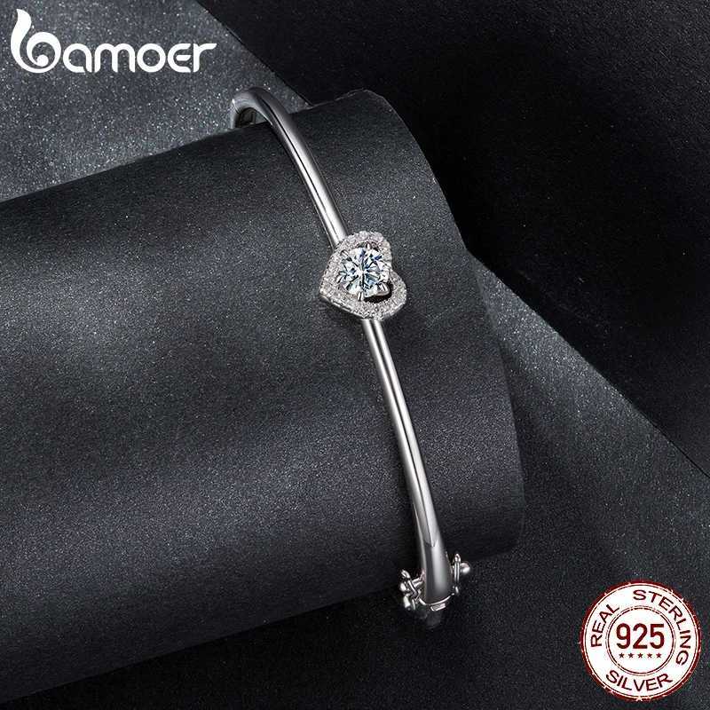 BAMOER 0.5CT Hollowed Heart Moissanite Round Cut D Color Wrist Cuff Bangle 925 Sterling Silver for Women Wedding Gift Z250616