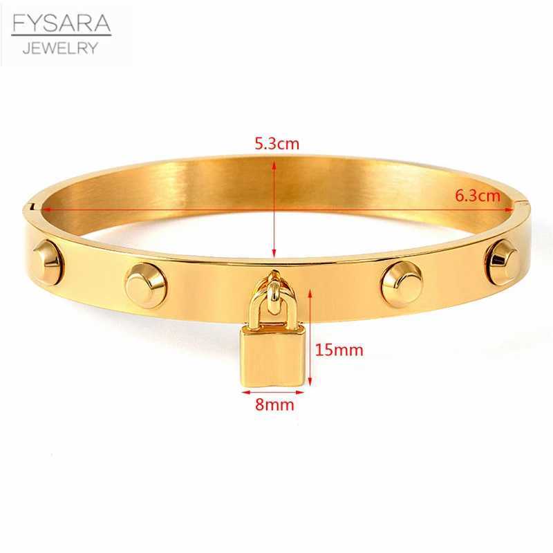 FYSARA Punk Style Lock Charm Rivet Spike Bangle Stainless Steel for Women Men Classic Brand Pulseiras Jewelry Gifts Z250616