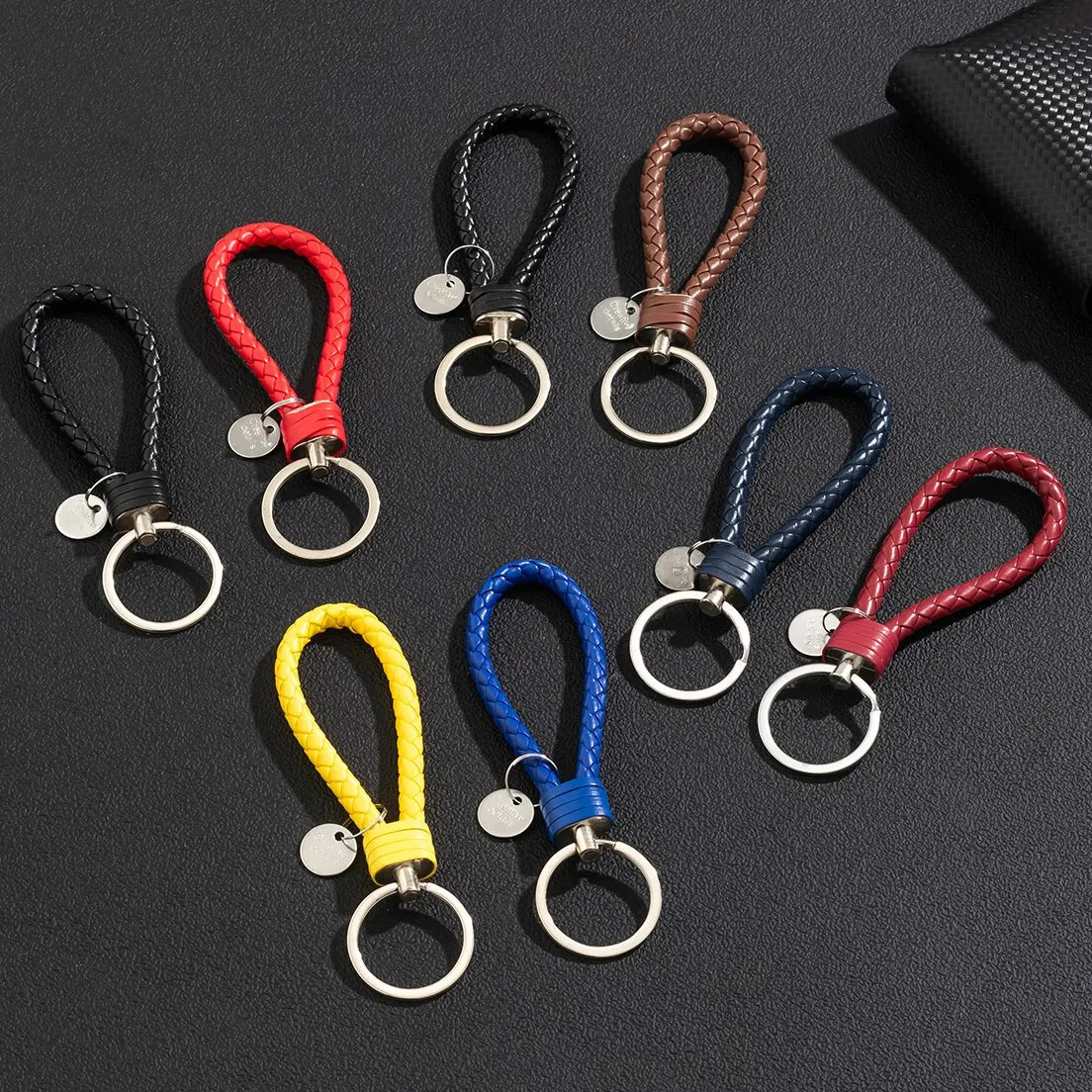 2PcsSet PU Leather Braided Woven Rope Keychain DIY Bag Pendant Key Chain Holder Car Trinket Keyring Men Women Gift Jewelry 250606