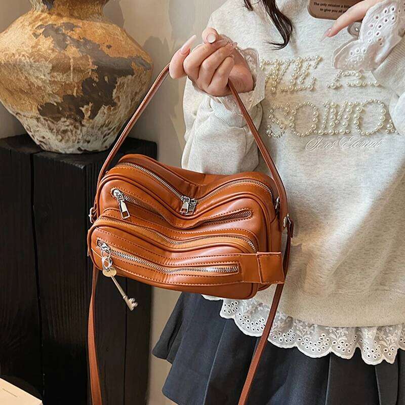 New Retro Multi-Zipper Motorcycle Bag Fashion Casual Large Capacity Women's Crossbody Handbag