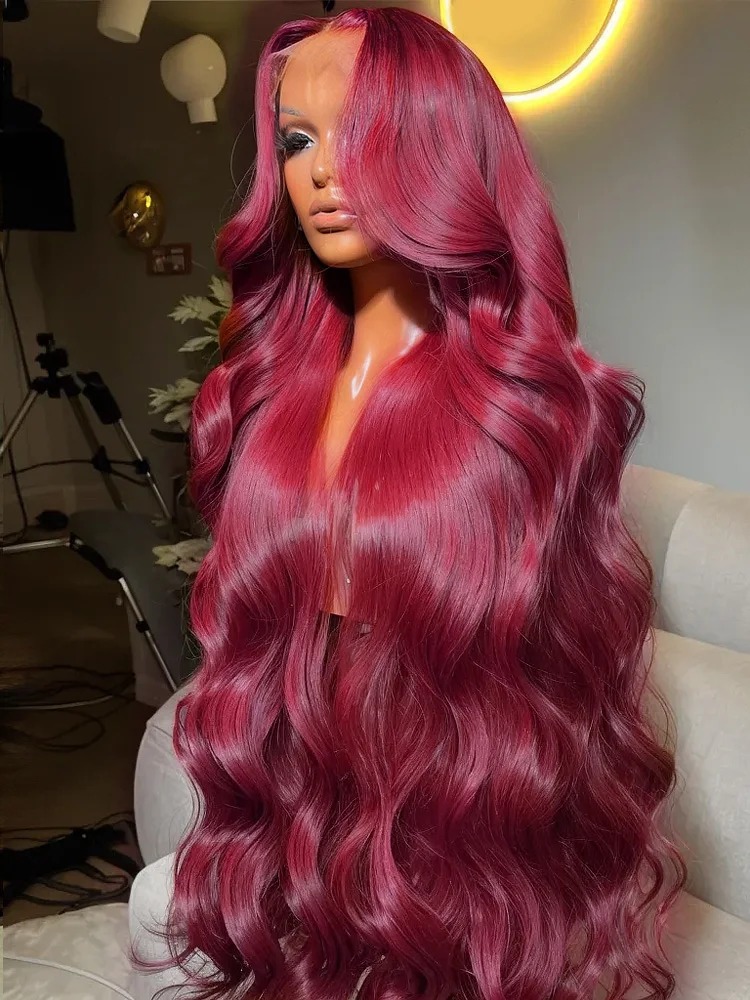 200 Density Burgundy HD Lace Frontal Human Hair Wig 99j Body Wave 13x4 Lace Front Wigs Human Hair Brazilian Lace Wigs Synthetic Wig