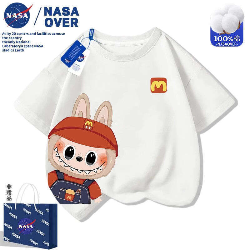 NASA Cartoon Labubu Cute Summer Children's Short Sleeve New T-Shirt Boys and Girls Fashion