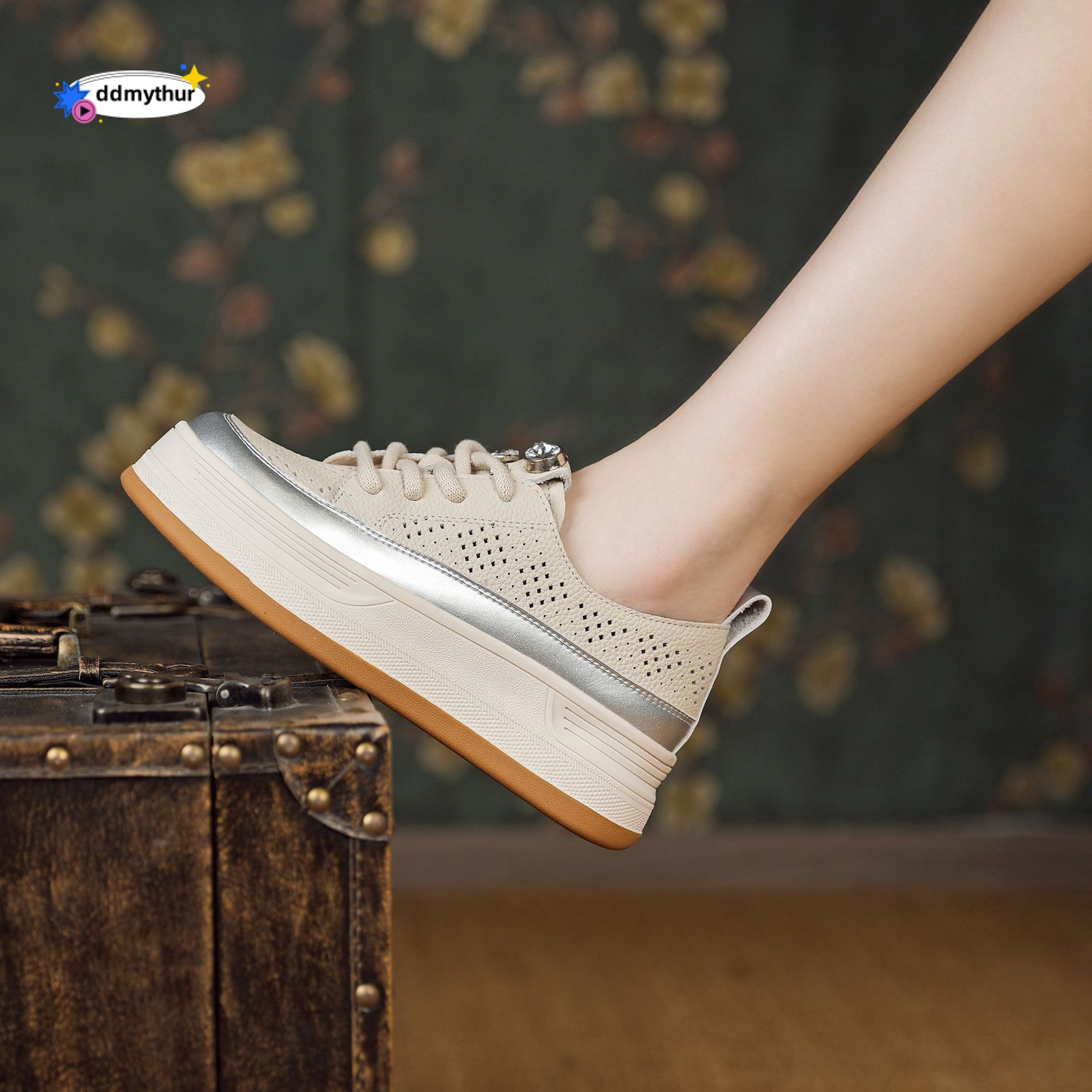 Genuine Leather Casual for Women Thick Sole Height Increasing 2025 Spring Summer New Sneakers Versatile Flat Shoes Trendy ddmythur