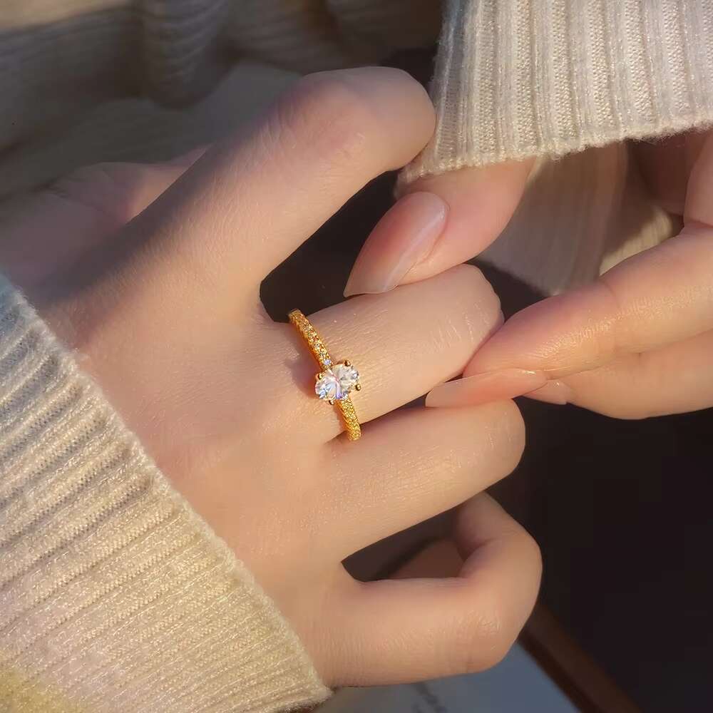 Pass Tester Promise Ring 925 Sterling Silver Cute Oval 0.5CT VVS1 Moissanite Diamond Engagement Proposal Shiny Wedding Bands