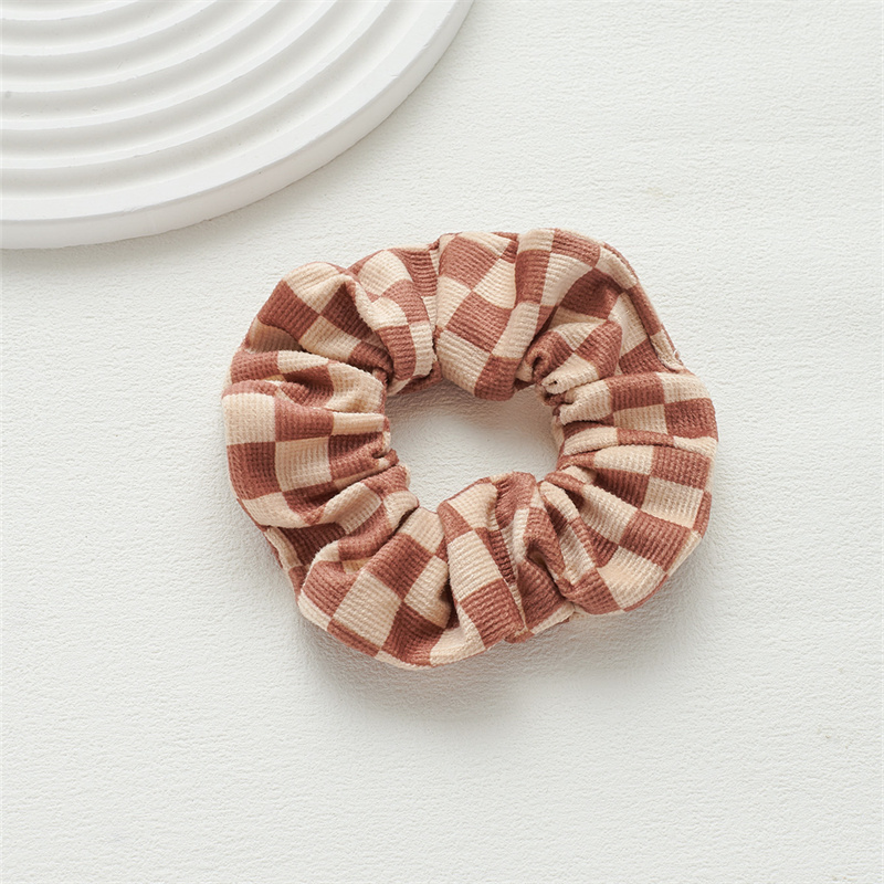 The new meta-colour system retro checkerboard grid hair rope fabric sausage ring headband simple trend hair accessories