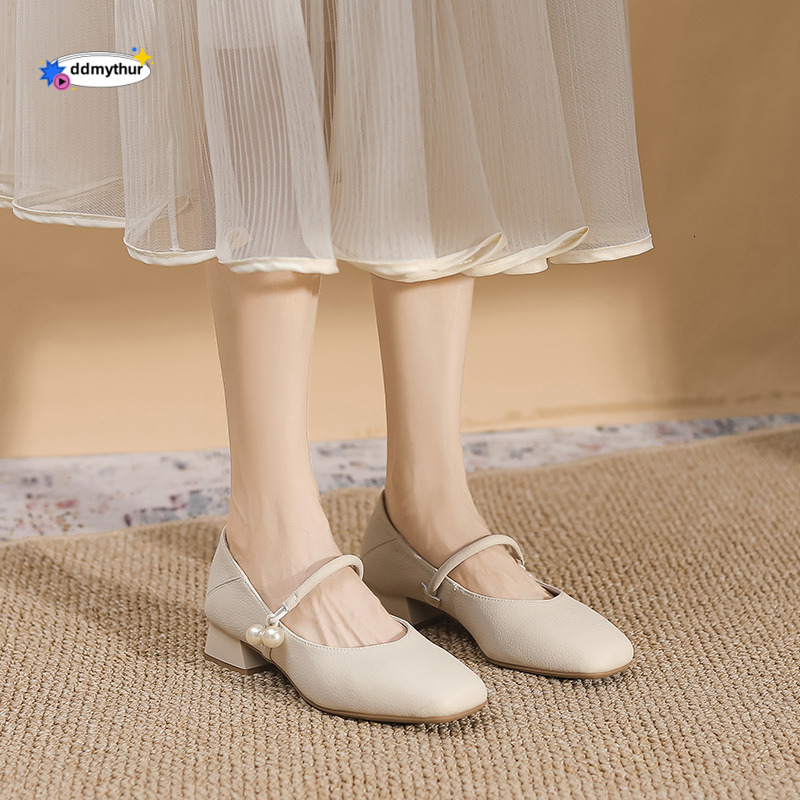 Square Toe Chunky Mary Jane 2025 Spring New Soft Leather French Style Shallow Mouth Low Heel 3cm Single Shoes for Women ddmythur