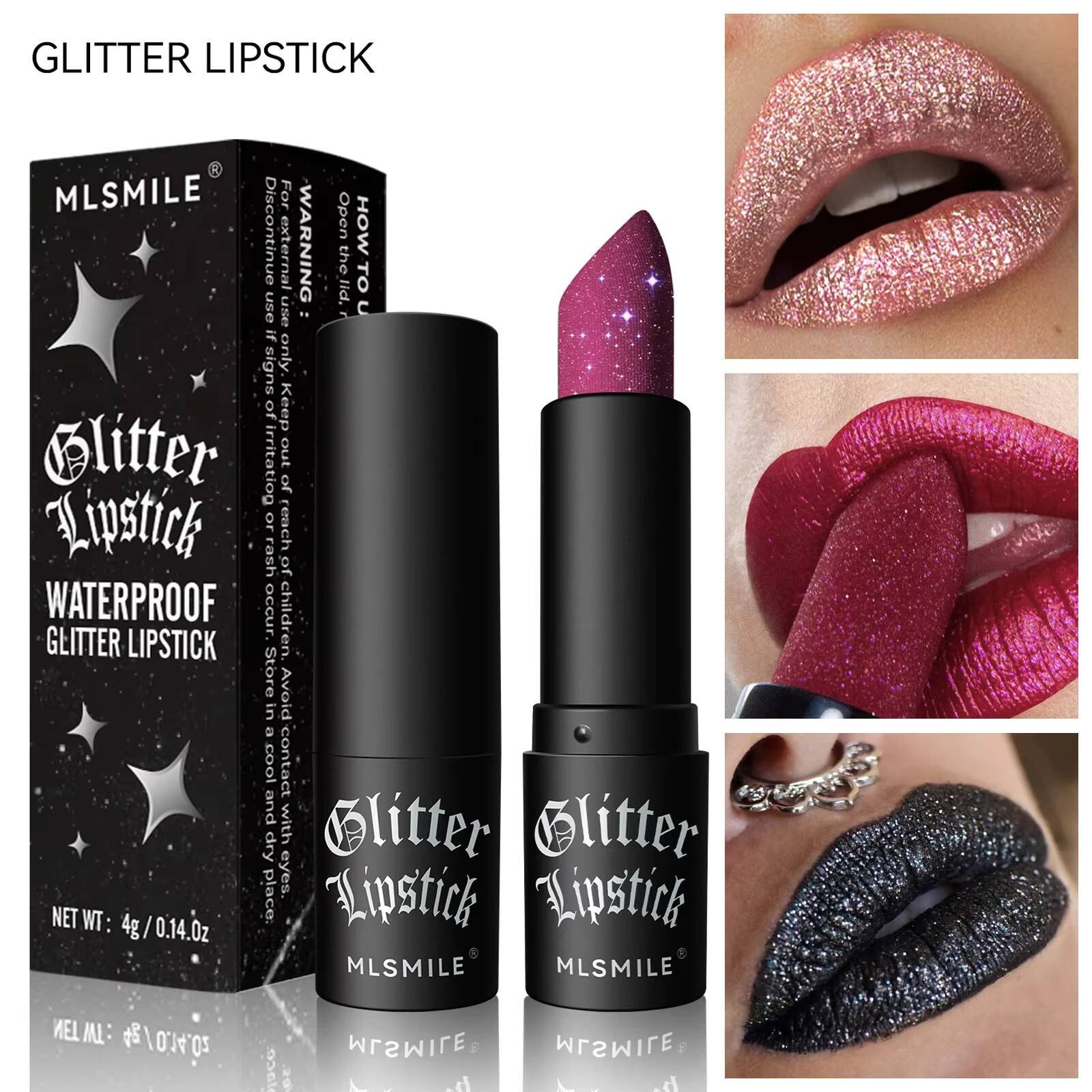 Waterproof Glitter Lipstick 7 Colors Long Lasting Non-stick Cup Velve Matte Red Metallic Sexy Shimmer Lip Sticks Makeup Cosmetic happy
