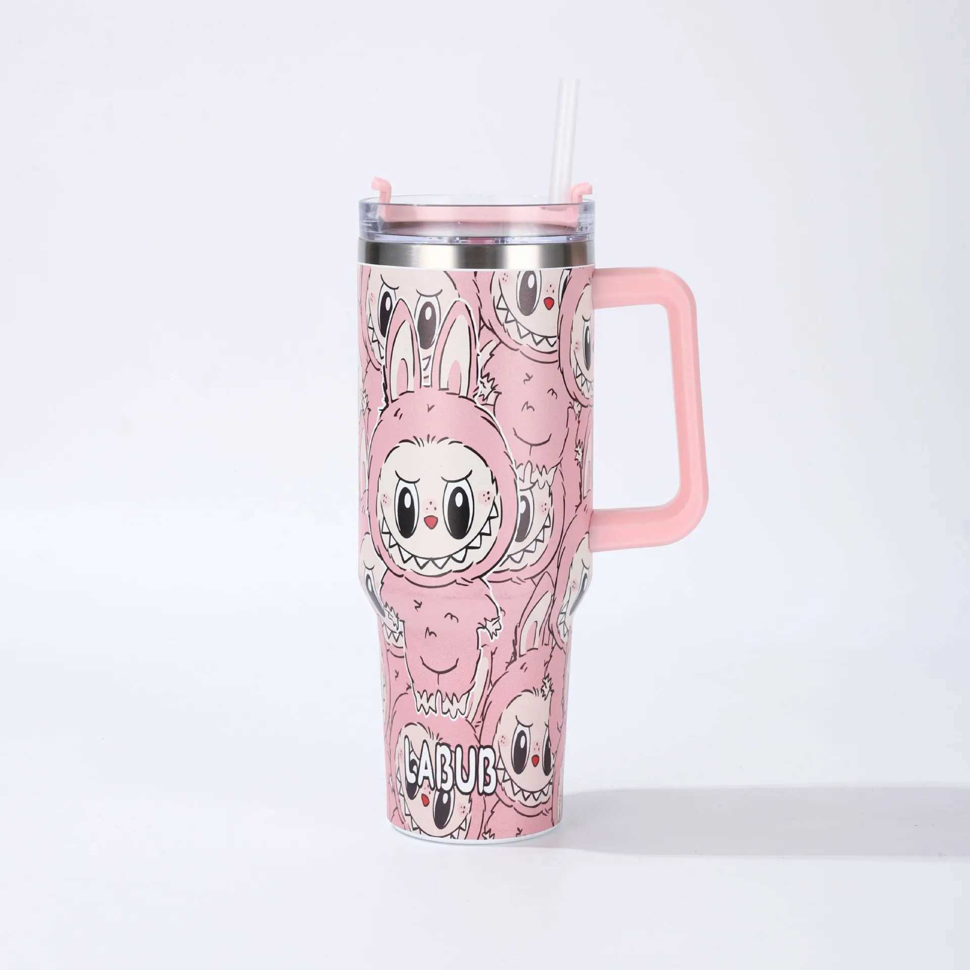 2025 New Labubu Handle Straw Lid Stainless Steel 40oz Vacuum Insulated Car Mug Double Layer Insulated Travel Mug XJ250616