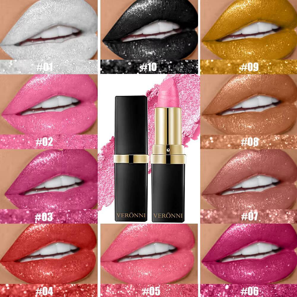 Diamond Shimmer Lipstick Lip Gloss High Pigmented Long Lasting 10 Colors Glitter Lipgloss Lips Makeup Cosmetics Sexy Make Up happy