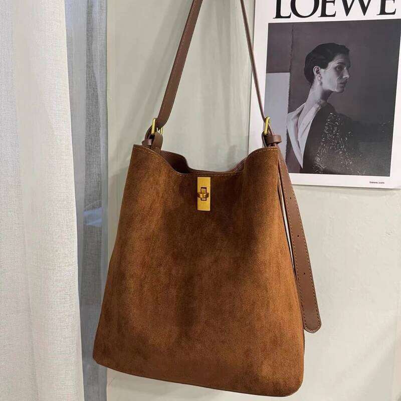 Women's Bags Designer Korean Faux Suede Tote Bags For Women Designer Handbag Purse New In Vintage Lock With Inner Pocket Underarm Shoulder