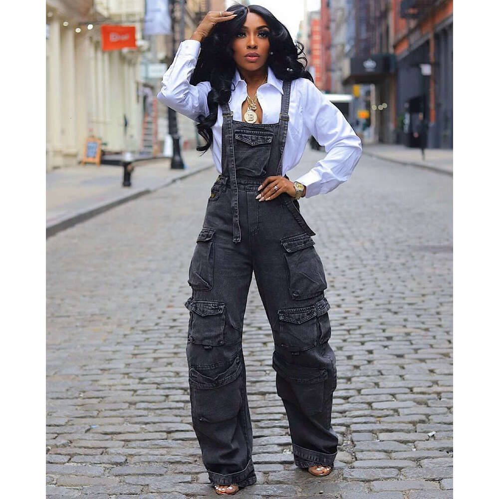 Women's Loose Fit Denim Overalls with Multiple Pockets, Spring Street Fashion, 2025 New Elegant and Unique Design