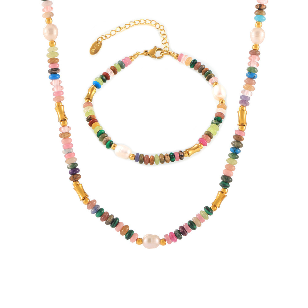 2025 Bohemia Style Top Sell Wedding Jewelry Sets Titanium steel Fresh Water Pearl Natural Stones Party Elegant Women Bracelet Summer Beach Necklace Gi