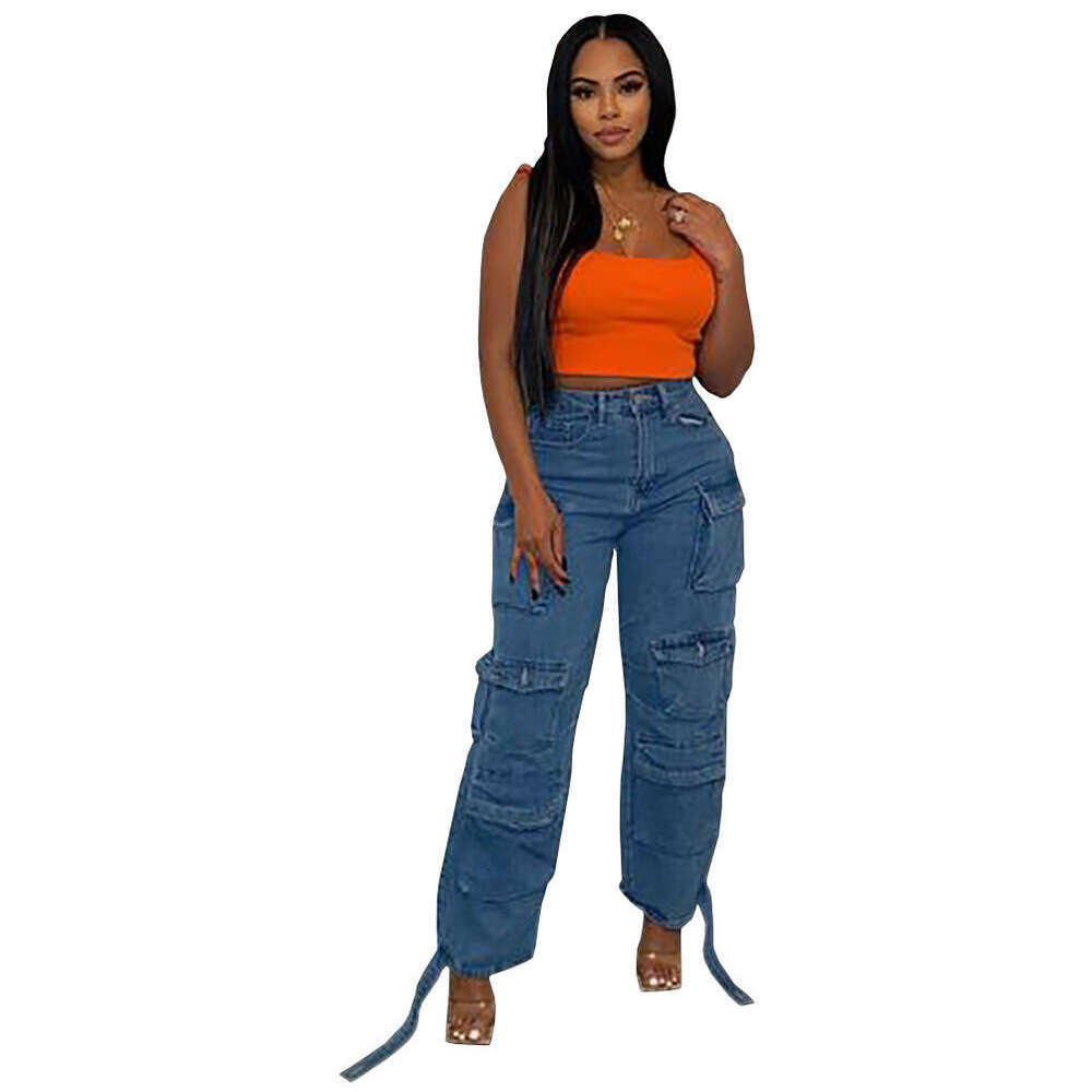 European and American Style Women's Fashion Hot Trend Multi-Pocket Cargo Pants Plus Size African Jeans 2025 Elegant Versatile New Trendy Clothing