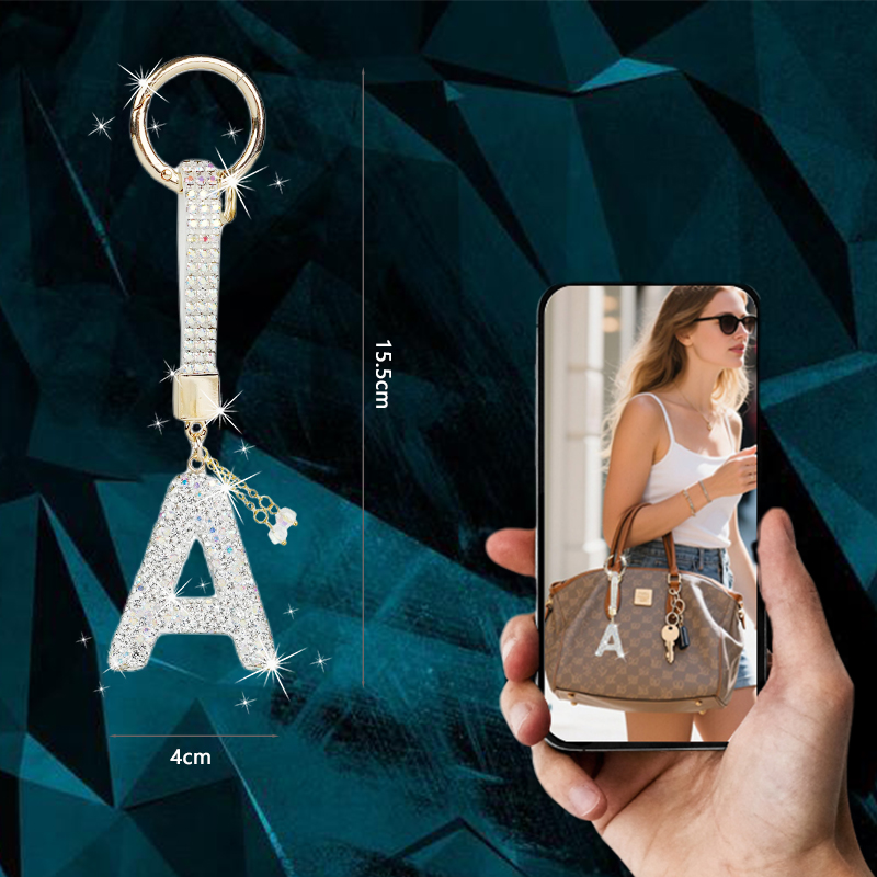 Fashion shiny diamonds English letters car key personalised name keychain bag decoration bag pendant birthday graduation souvenir gift