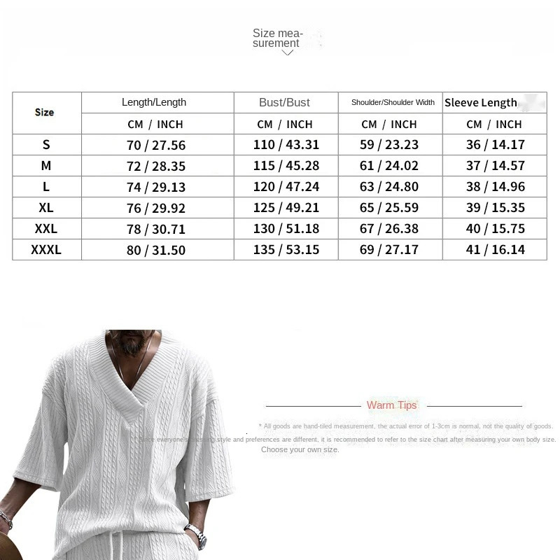Summer Mens High Street Casual Loose Jacquard Sportswear VNeck Short Sleeve Shorts Fashion Suit 250612