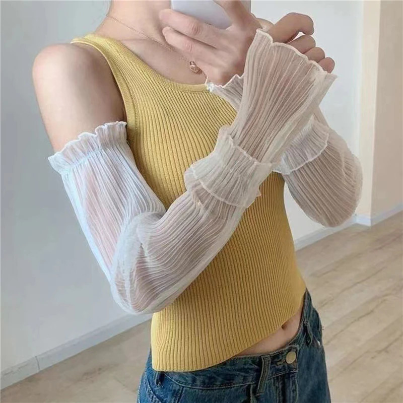 Summer Long Fingerless Glove Sun Protection Sleeves Gloves Lady Thin Lace Mesh Arm Sleeve Sunscreen UV Breathable Mittens 250610