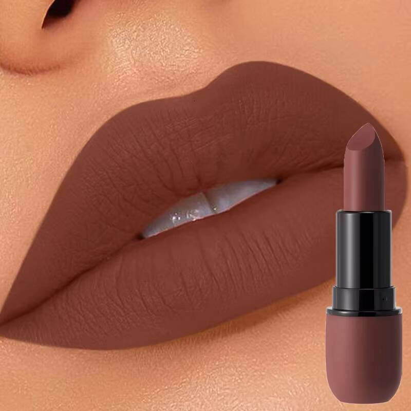 Nude Brown Matte Lipstick Makeup Waterproof Lasting Cosmetics Sexy Purple Red Velvet Lipsticks Tinted Non-stick Cup Lip Stick happy